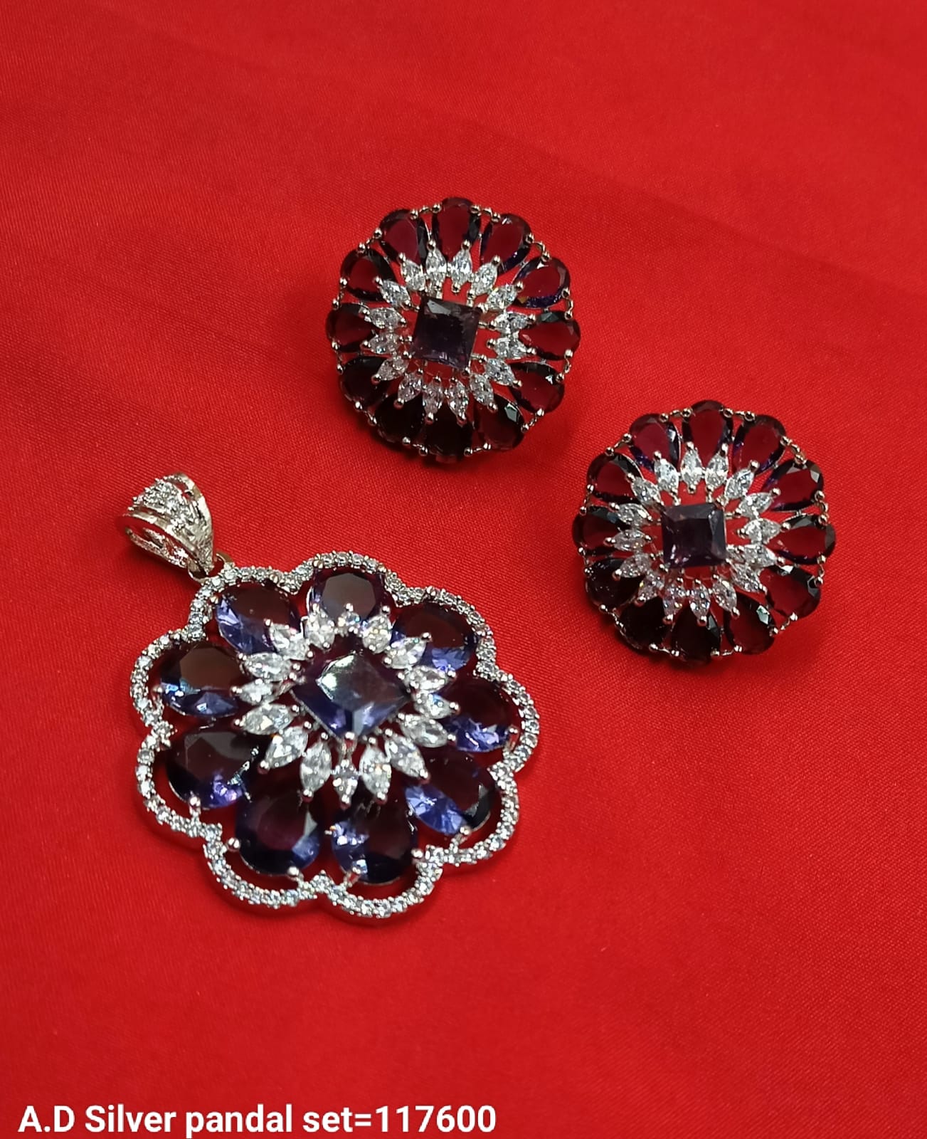 Silver Plated American Diamond Pendant Set